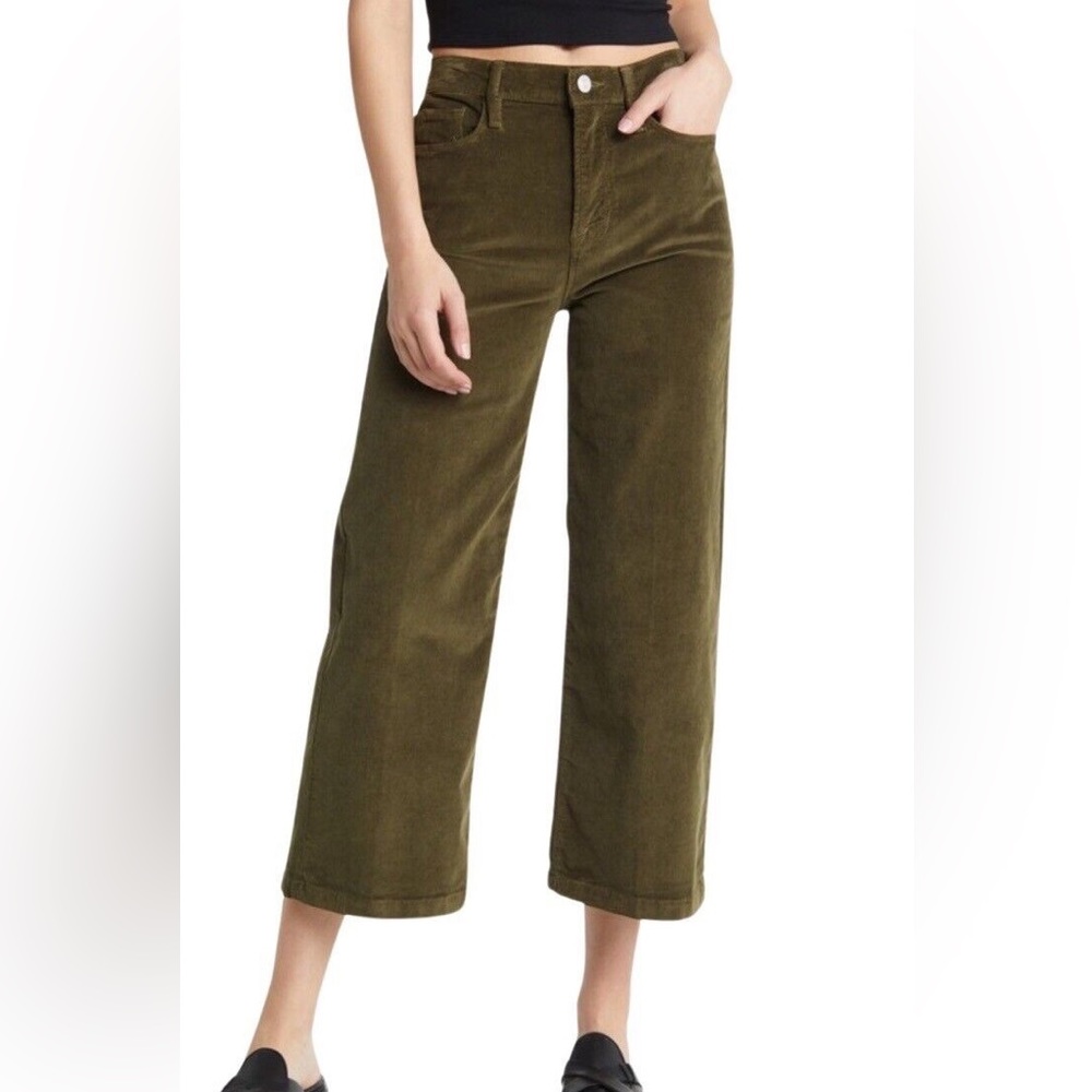 Preloved - FRAME Ali Wide Crop Corduroy Olive - High Rise Wide Crop - Size 27